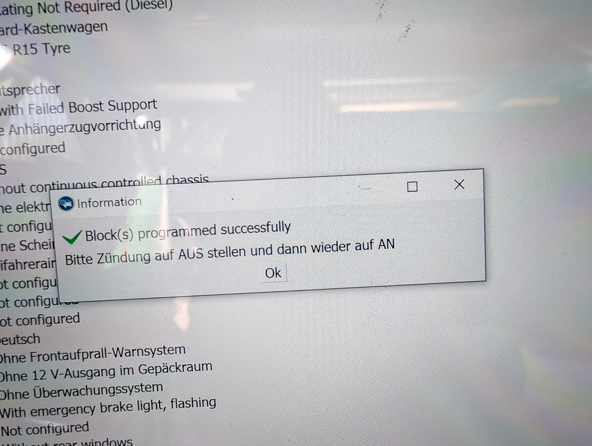 Erfolgreiche Steuergeräte-Programmierung bestätigt