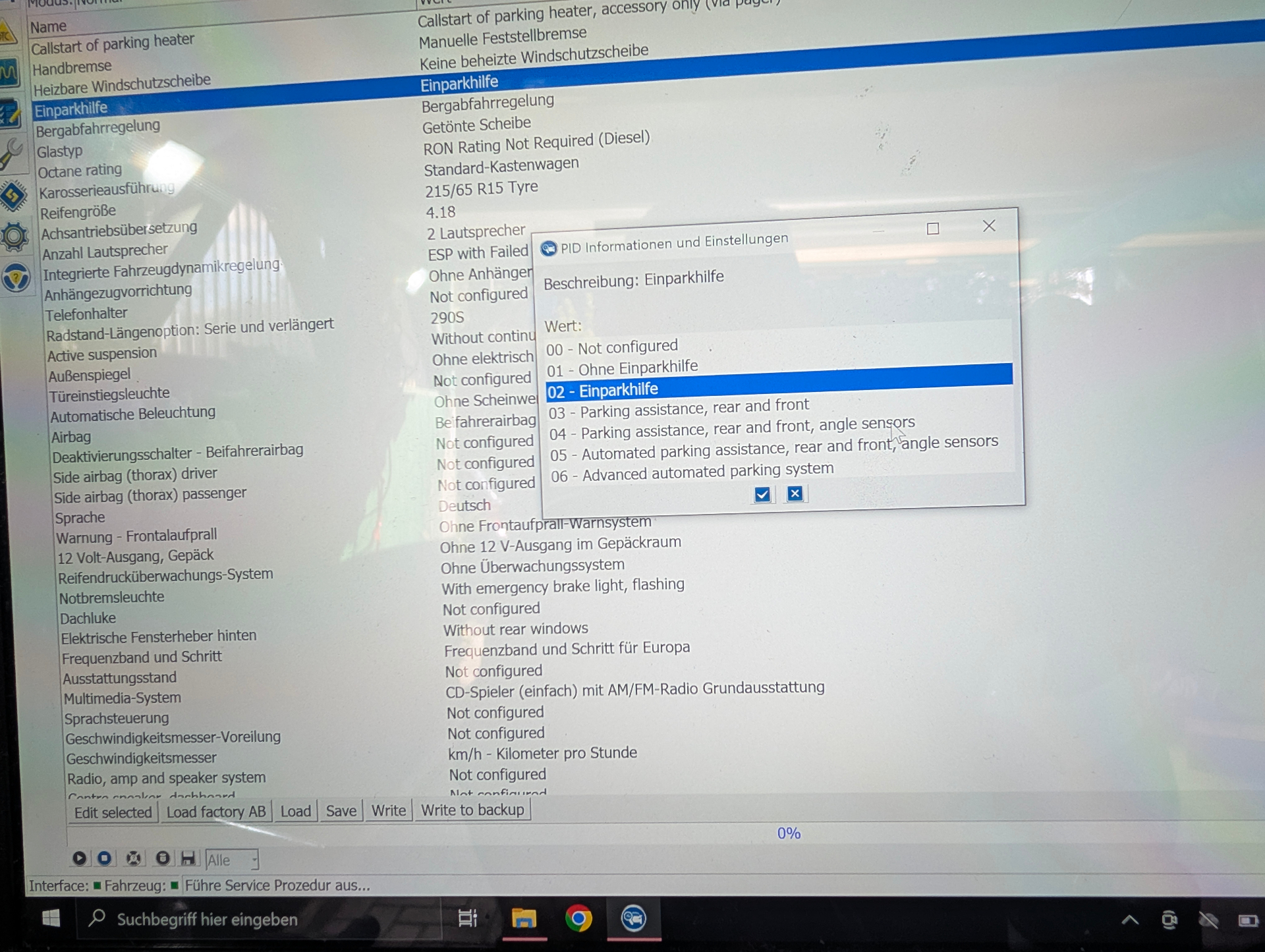 Codierung in der Diagnose-Software: Einparkhilfe konfigurieren